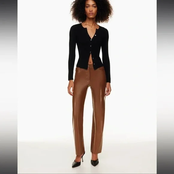 ❗️SOLD❗️ARITZIA Wilfred Brown Melina Faux Leather Cropped Pants Size 8 - Picture 1 of 9